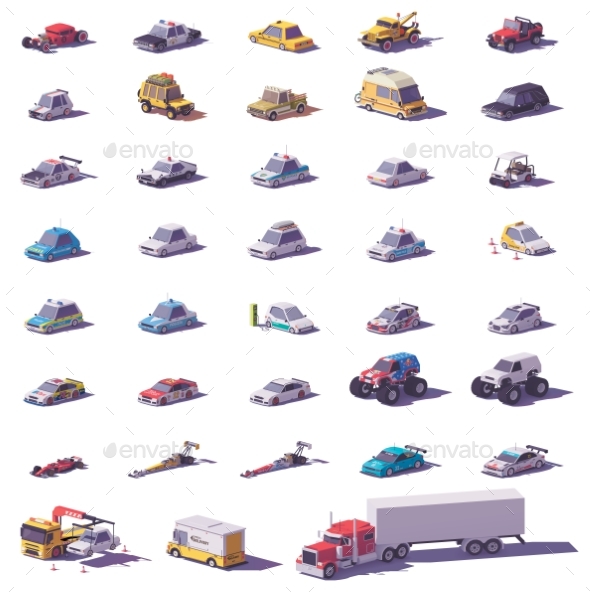 Vector Cars and Trucks Icon Set