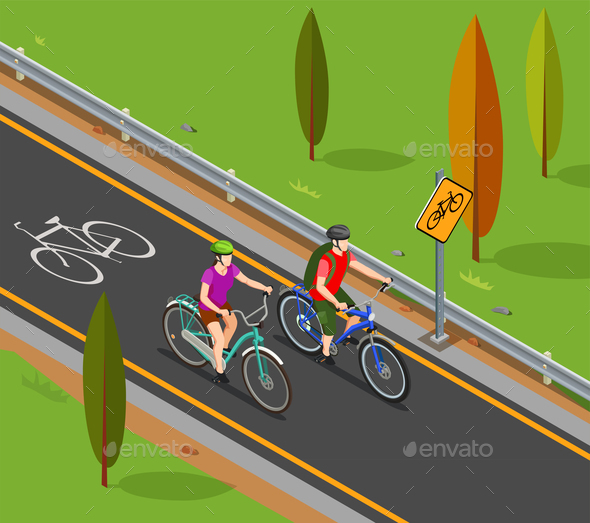 Cycling Tourism Isometric Composition