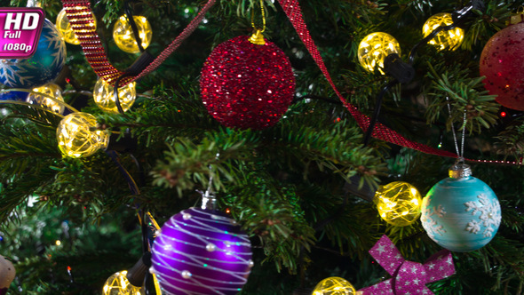 Christmas Tree Decorated With Glowing Balls