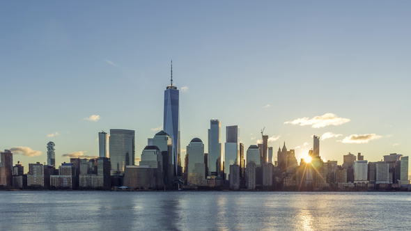 Cityscape of Lower Manhattan New York in the Sunny Morning