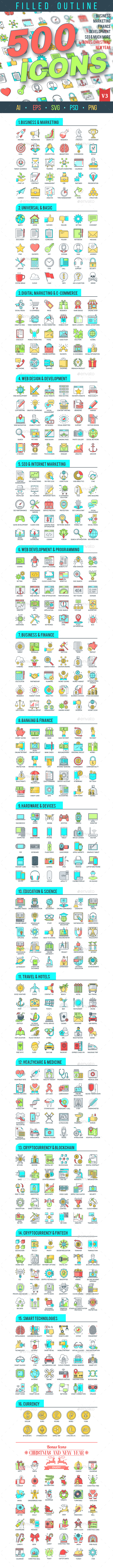 500 Filled Outline Icons
