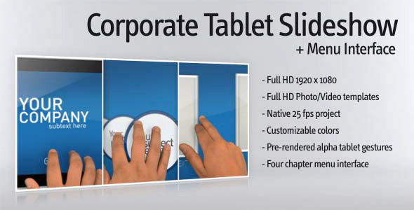 Corporate tablet slideshow and menu interface