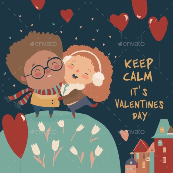 Cartoon Couple in Love Celebrating Valentines Day