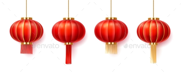 Set of Isolated Chinatown Lanterns for New Year