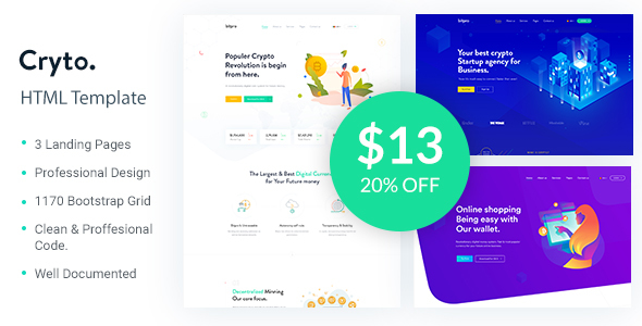 Cryto - Bitcoin & Cryptocurrency Landing Page HTML Template