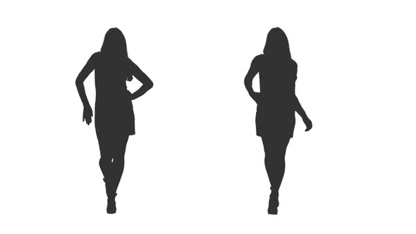Silhouette of Young Woman Walking in Dress, Alpha Channel