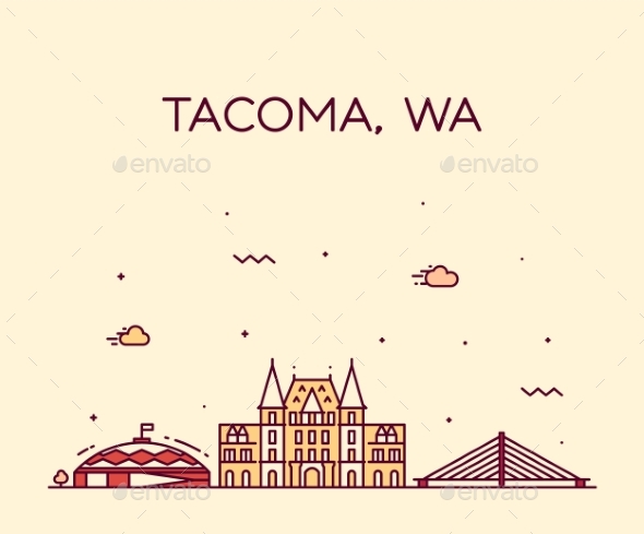 Tacoma Skyline Washington USA Vector Linear Style