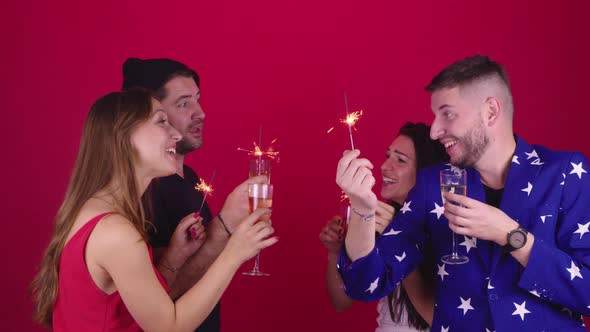 Two LGBT Couples of Gays and Lesbians Exchange Christmas and New Year Greetings