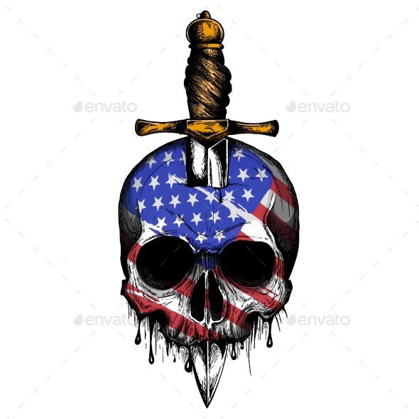Vector America Flag Painted on a Skull