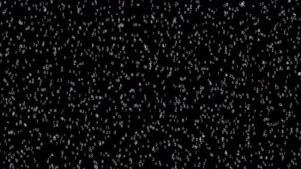 Black abstract background with flying small numbers changing their values