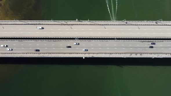 a Large Automobile Bridge Over the River From a Bird'seye View