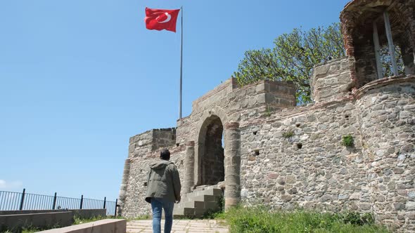 Man Walking in Castle