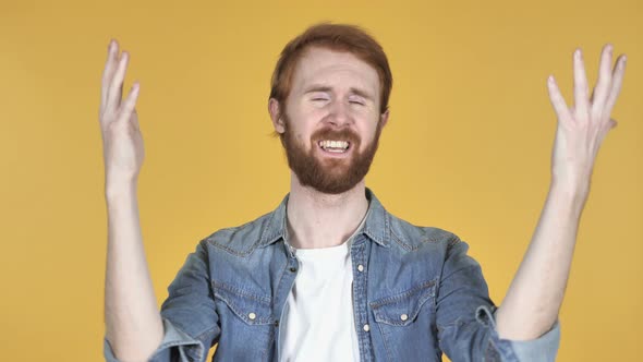 Redhead Man Gesturing Failure and Problems, Yellow Background