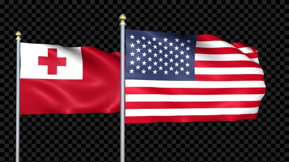 Tonga And United States Two Countries Flags Waving