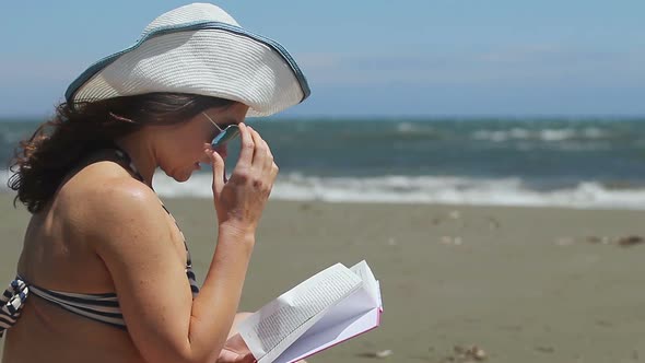 Brunette Female Reading Book, Enjoying Hobby on Summer Vacation, Storm at Sea