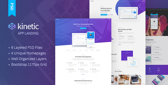 Kinetic - App Landing One Page PSD Template