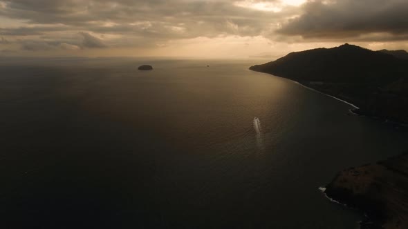 Beautiful Sunset Over Sea, Aerial View. Bali, Indonesia