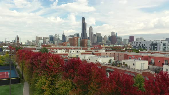 Flyover Chicago in Fall - Aerial View