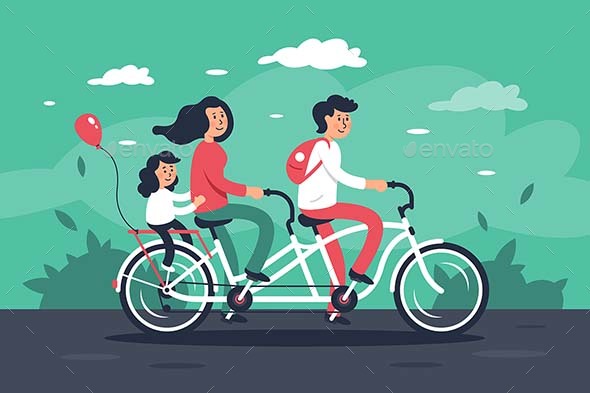 Family Riding Bike