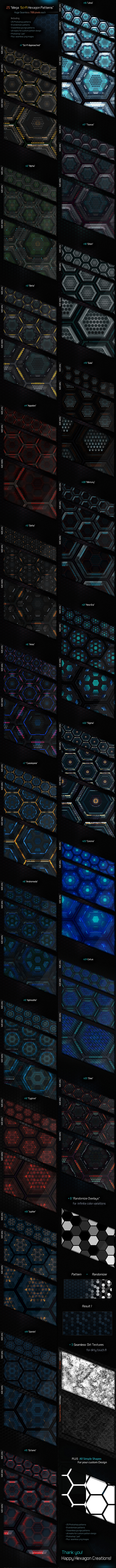 Mega Sci-Fi Hitech Hexagon Patterns