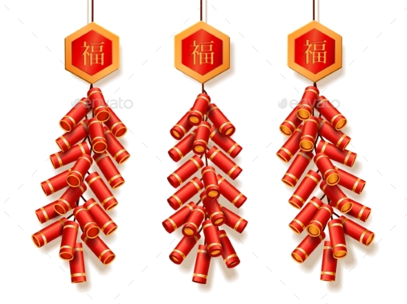 Set of Isolated 3d Fireworks or Firecrackers