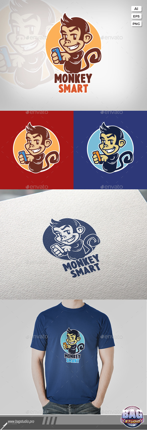 Monkey with Smartphone Logo Template