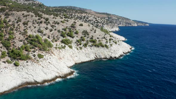 Aerial Drone Footage of Coast Line with Rocky Clifs