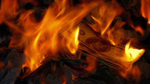 Dollar Bills Put On Fire And Burn