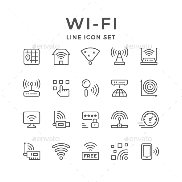 Set line icons of Wi-Fi