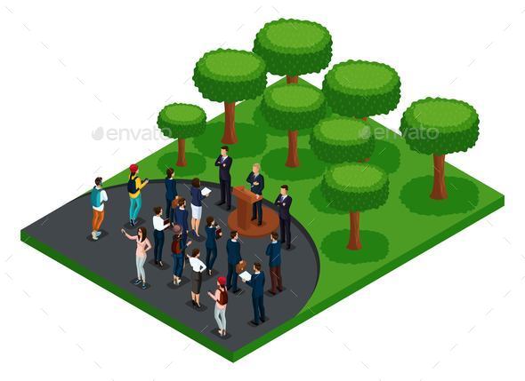 Isometric Meeting the President with Voters