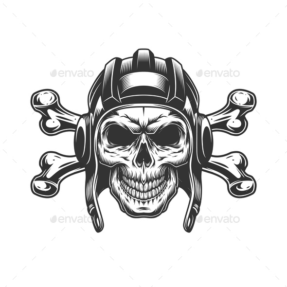 Vintage Skull in Tankist Helmet