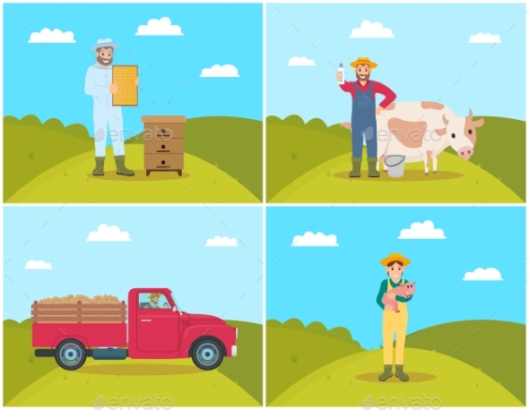 Farmer Set Vector Illustration