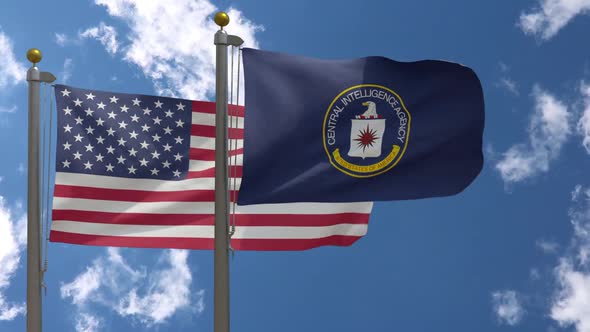 Usa Flag Vs Cia Central Intelligence Agency Flag  On Flagpole