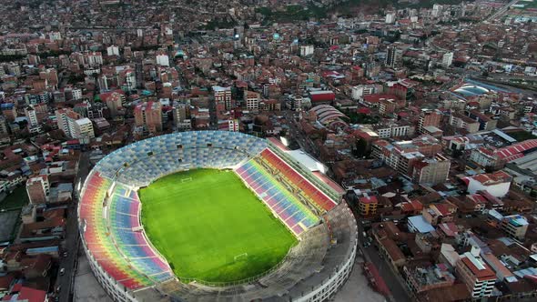 Aerial View Of Inca Garcilaso de la Vega Stadium In Cusco, Peru - drone shot