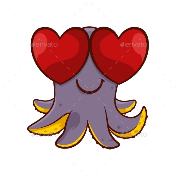 Enamored Octopus with Eyes in Shape of Hearts