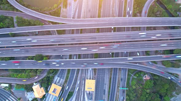 4K : Aerial drone hyperlapse video of elevated toll road junction