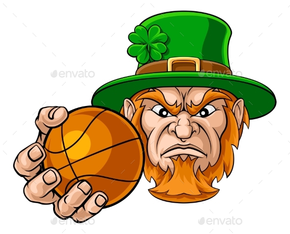 Leprechaun Holding Basketball Sports Mascot