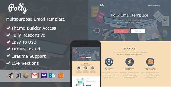 Polly - responsywne pliki e-mail w formacie HTML + pliki kompatybilne z StampReady, MailChimp i CampaignMonitor