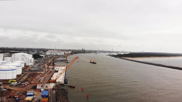 Aerial View Klaipeda Port With Cargo Ship, Lithuania