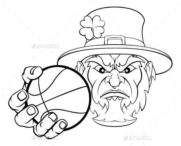 Leprechaun Holding Basketball Ball Sports Mascot