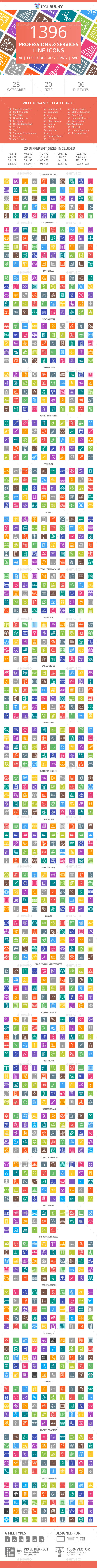 1396 Professions & Services Line Multicolor B/G Icons