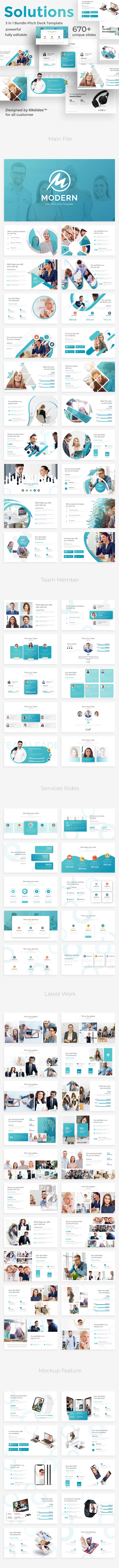 Solution Focused 3 in 1 Pitch Deck Bundle Powerpoint Template Template