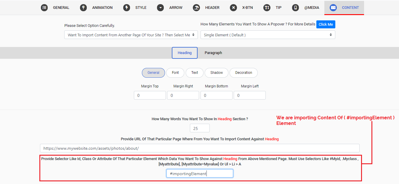 import data single element