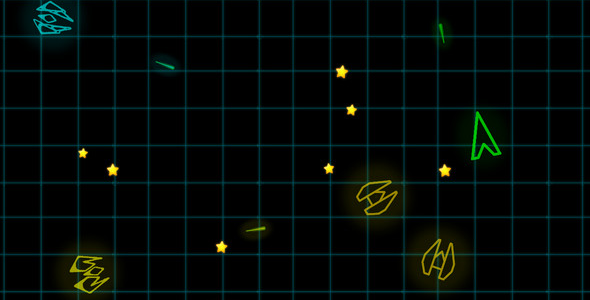 Unity3D complete project - Neon Space Fighter - shooting asteroids and spaceships in space arena