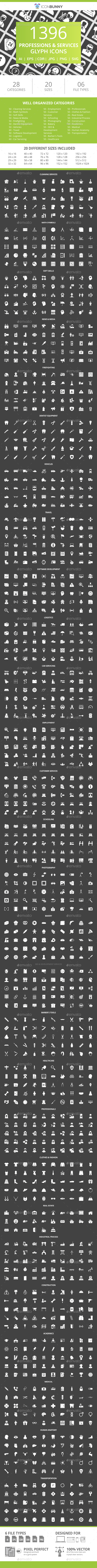 1396 Professions & Services Glyph Inverted Icons