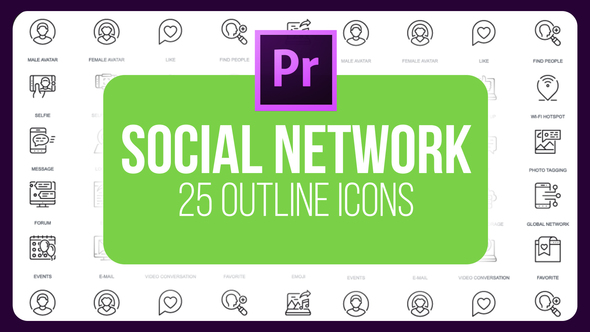 Social Network - Thin Line Icons (MOGRT)