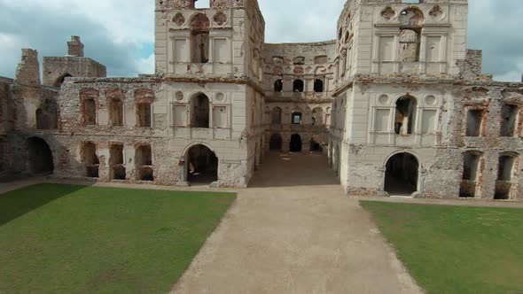 Flight Among the Beautiful Historic Ruins of the Krzyztopor Castle Poland