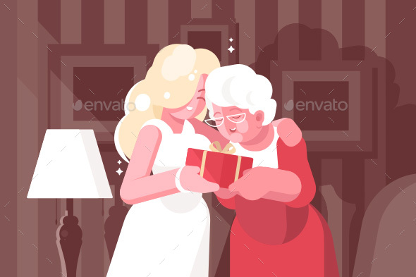 Blonde Woman Giving Present To Her Mother