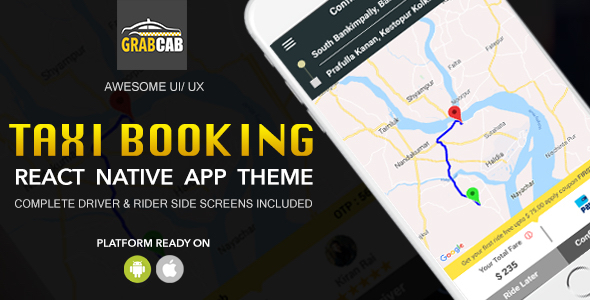 Grab Cab - React Native Taxi Booking App Template