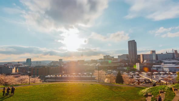 Sheffield Day to Night time lapse from sunset over park hill amphitheatre sheffield 4K timelapse